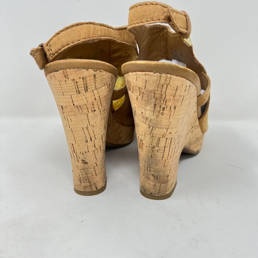 FRANCO SARTO Tan Suede Leather Wedge 5" Heel Open Toe Sandal Size 9.5M - Picture 13 of 16